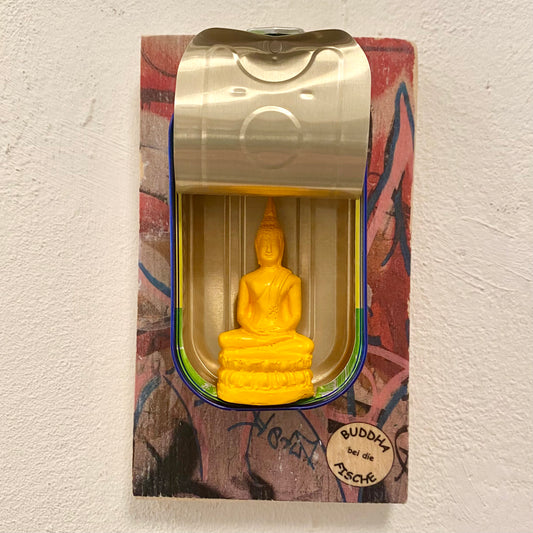 Buddha bei die Fische // orange gelb // Wandobjekt