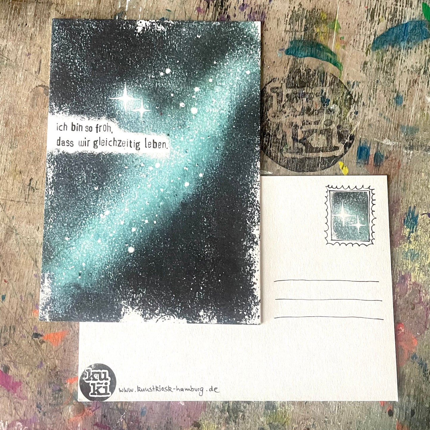 kuki Postkarte // ich bin so froh , dass wir gleichzeitig leben„