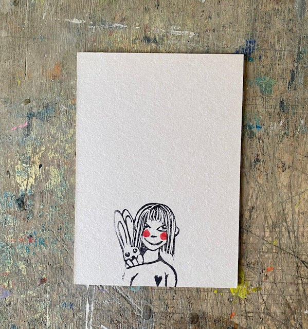 kuki Stempelpostkarte// Hasen Mädchen
