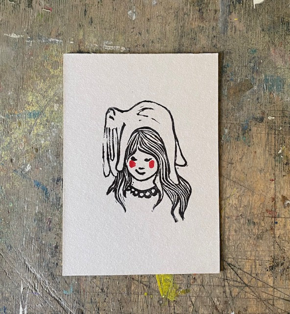 kuki Stempelpostkarte// Hasen Mädchen