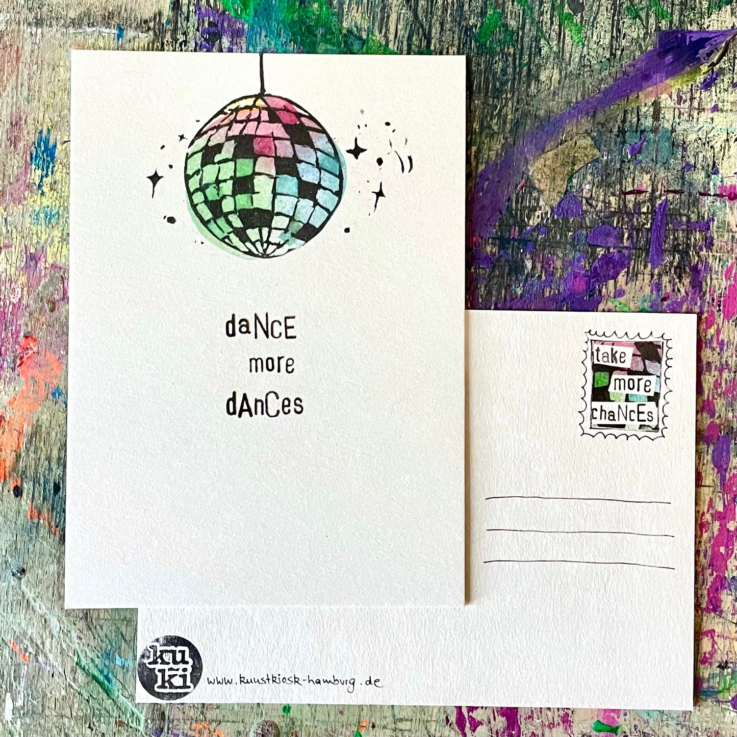 kuki Postkarte "dance more dances"