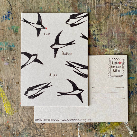 kuki Postkarte „Liebe, Freiheit, Alles“