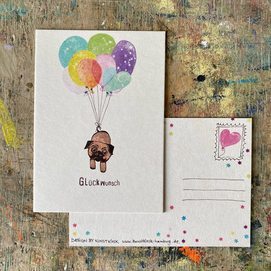 kuki Postkarte „Glückwunsch“ Mops