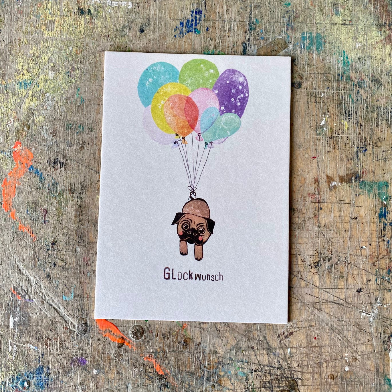 kuki Postkarte // Mops Blumen