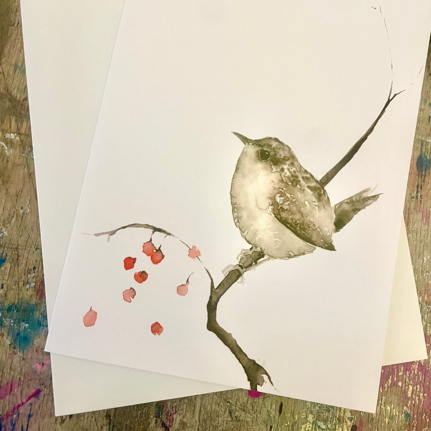 Zaunkönig Aquarell Klappkarte// Catherina Türk