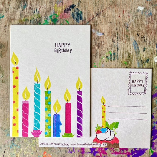 kuki Postkarte  "happy Birthday" Kerzenkarte