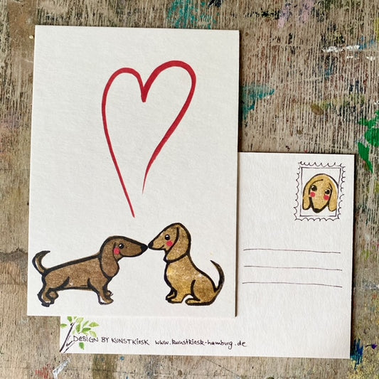 kuki Postkarte, Dackel Liebe
