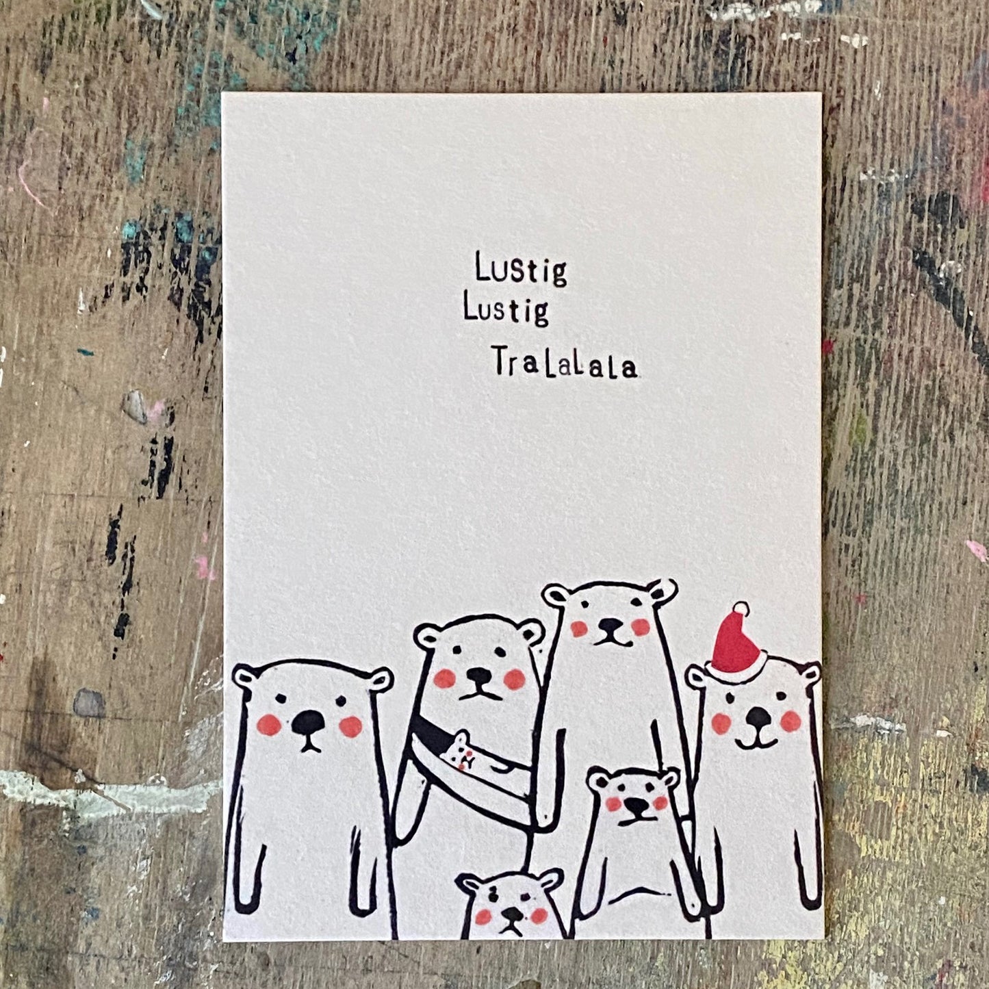 kuki Weihnachtspostkarte //Bären Karte "Lustig Lustig Tralalala"