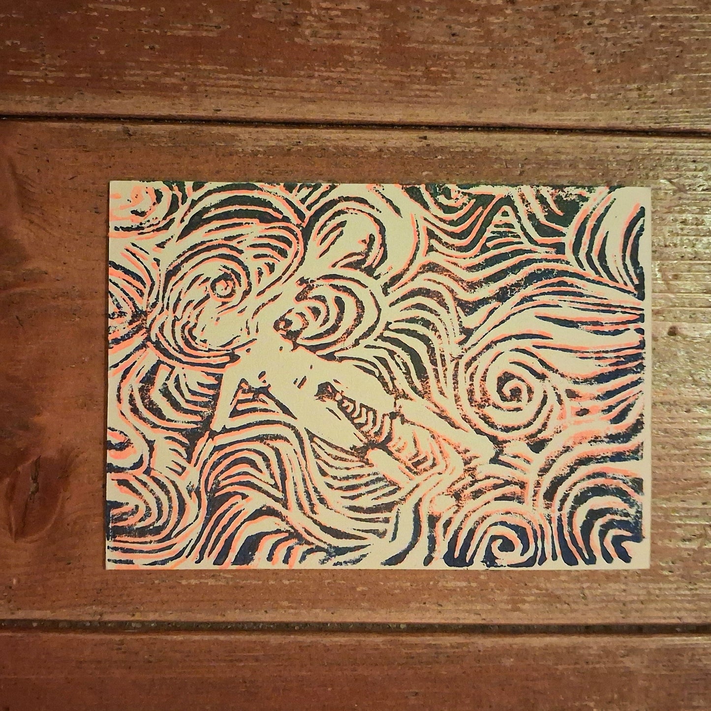 Postkarte Linoldruck Original // The Drifting Unknown