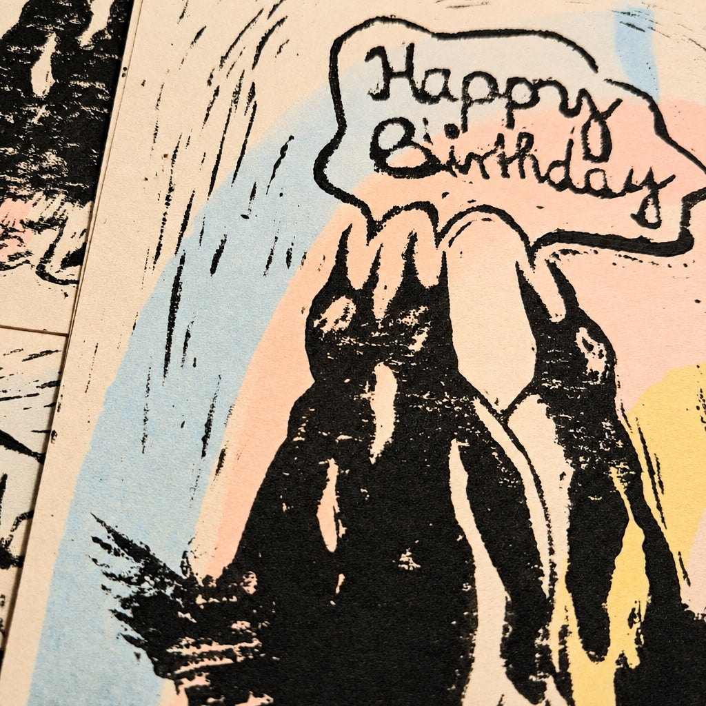 Postkarte Linoldruck Original // hAPPy Bday PinGUiNe