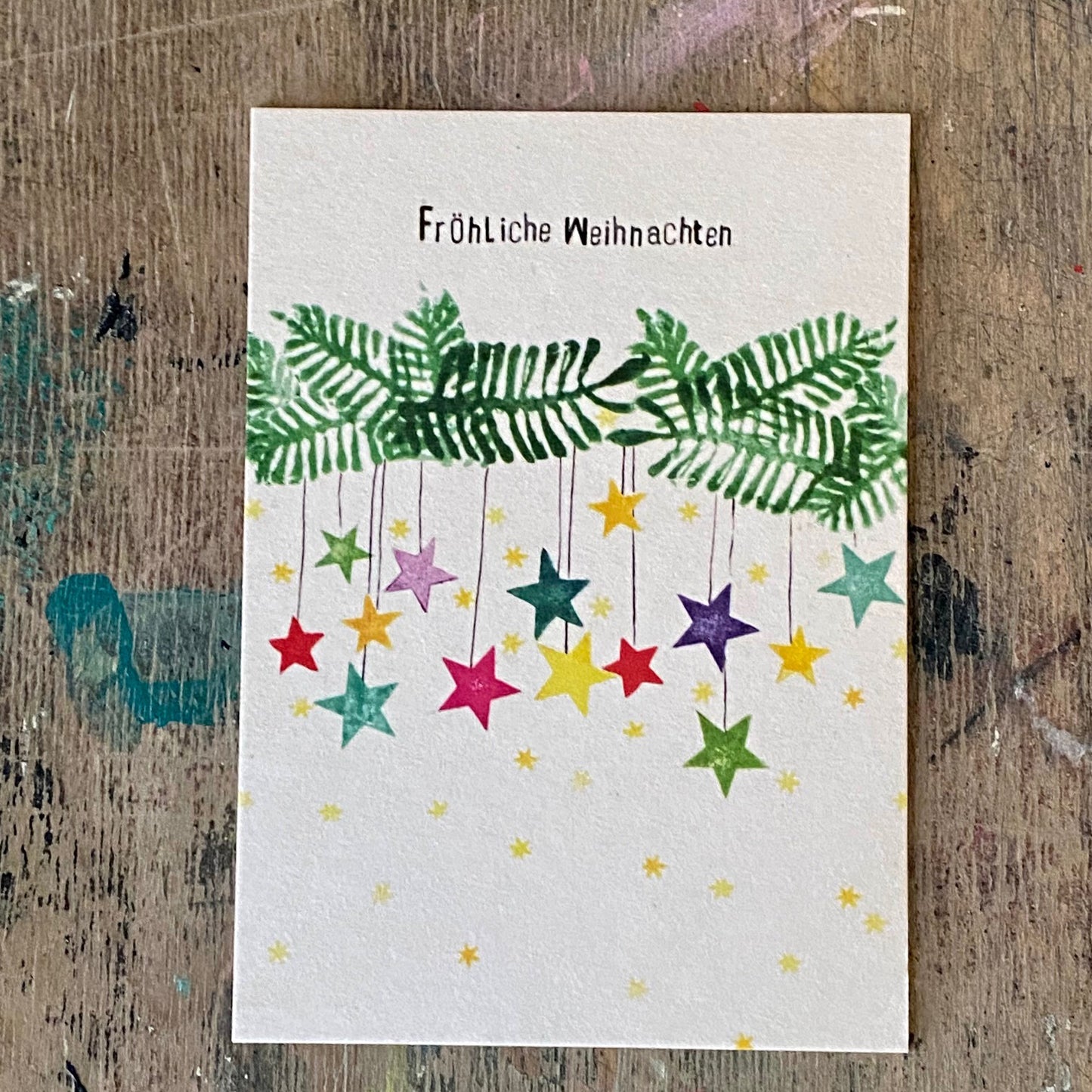 kuki Weihnachtspostkarte // Sternen Girlande- "Fröhliche Weihnachten "