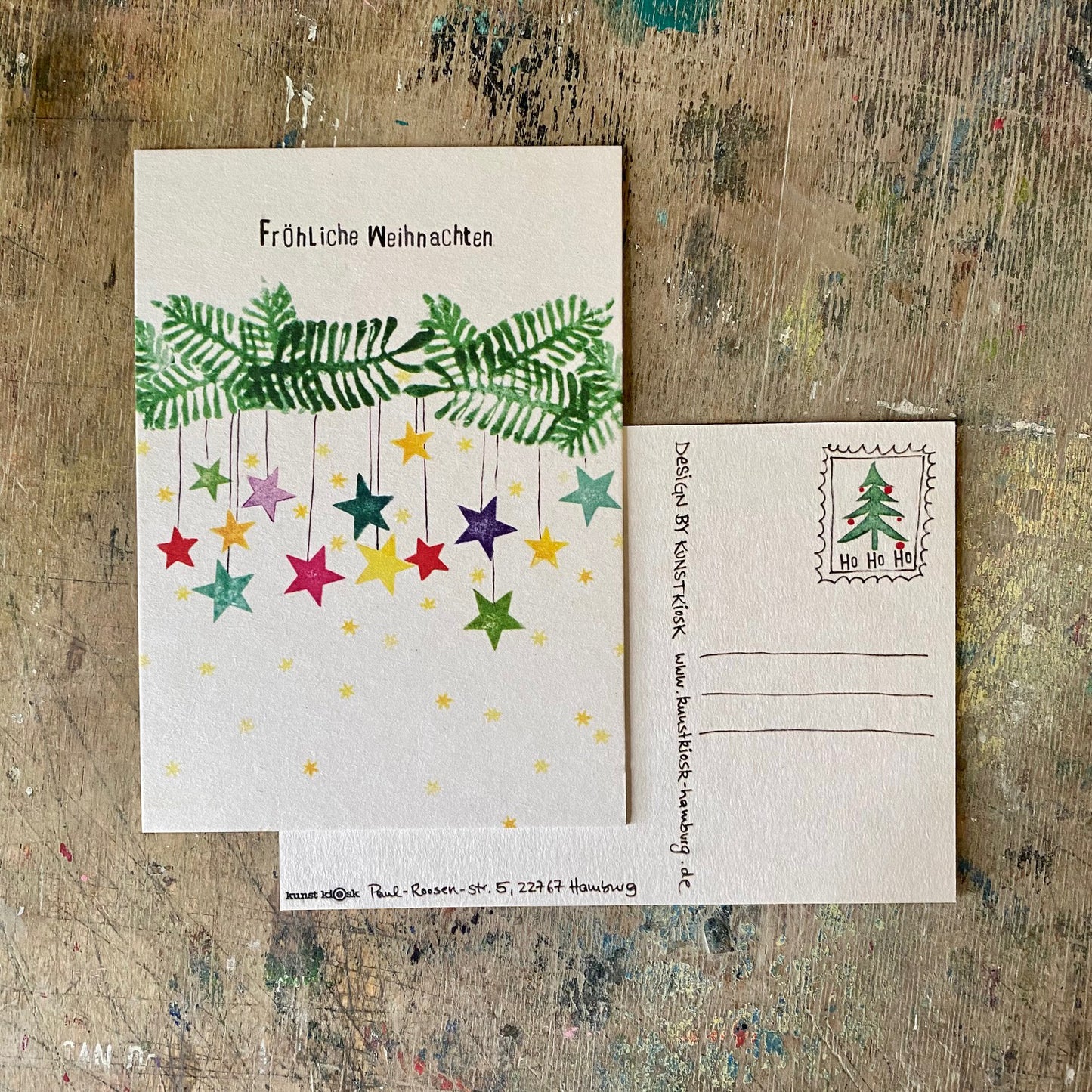 kuki Weihnachtspostkarte Sternen Girlande- "Fröhliche Weihnachten "