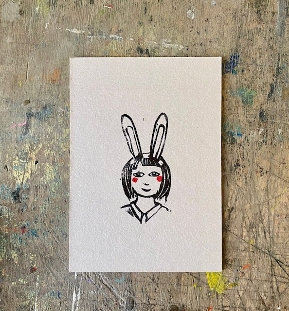 kuki Stempelpostkarte// Hasen Mädchen