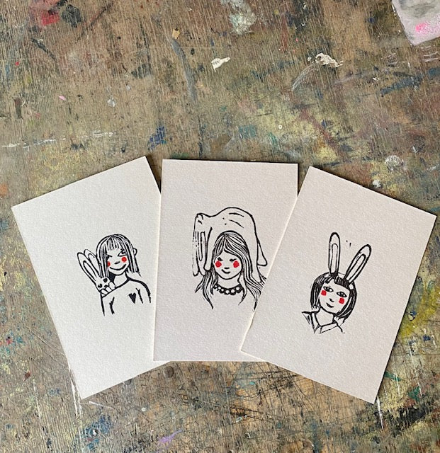 kuki Stempelpostkarte// Hasen Mädchen