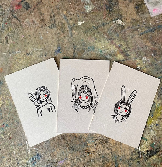 kuki Stempelpostkarte// Hasen Mädchen