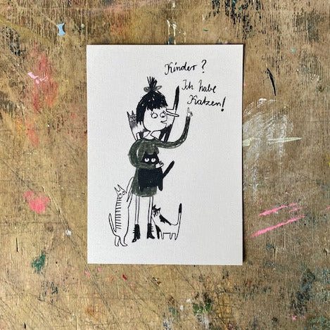 Postkarte Slinga // Kinder? Ich habe Katzen