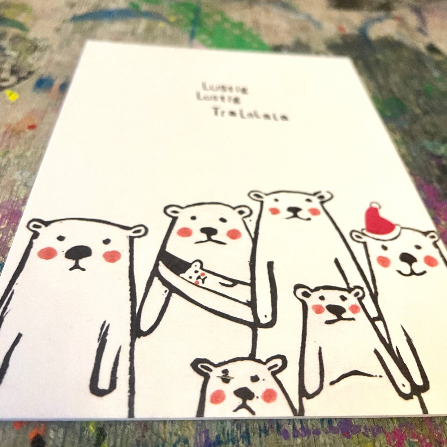 kuki Weihnachtspostkarte Bären Karte "Lustig Lustig Tralalala"