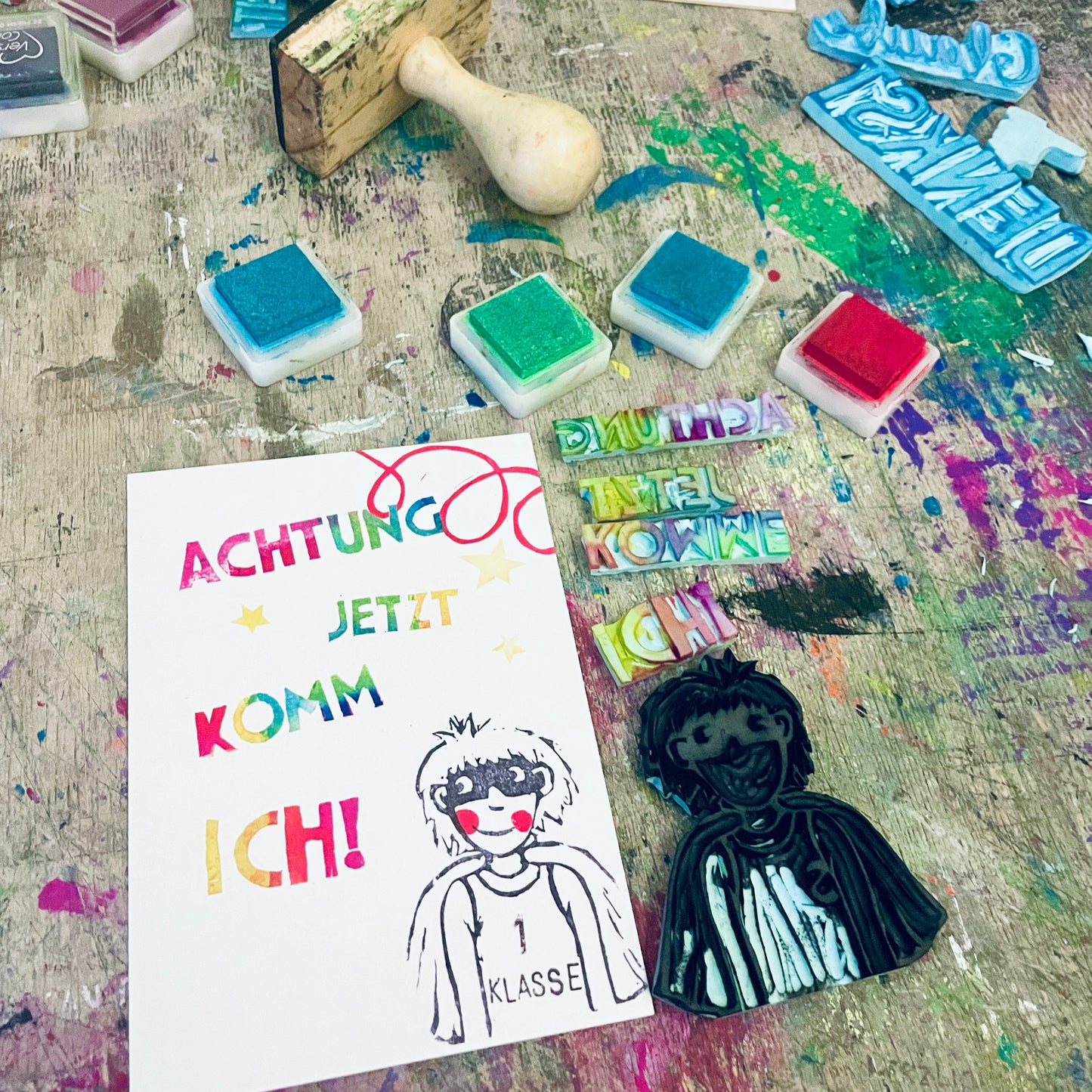 „Achtung jetzt komme ich “ kuki Einschulungs Postkarte