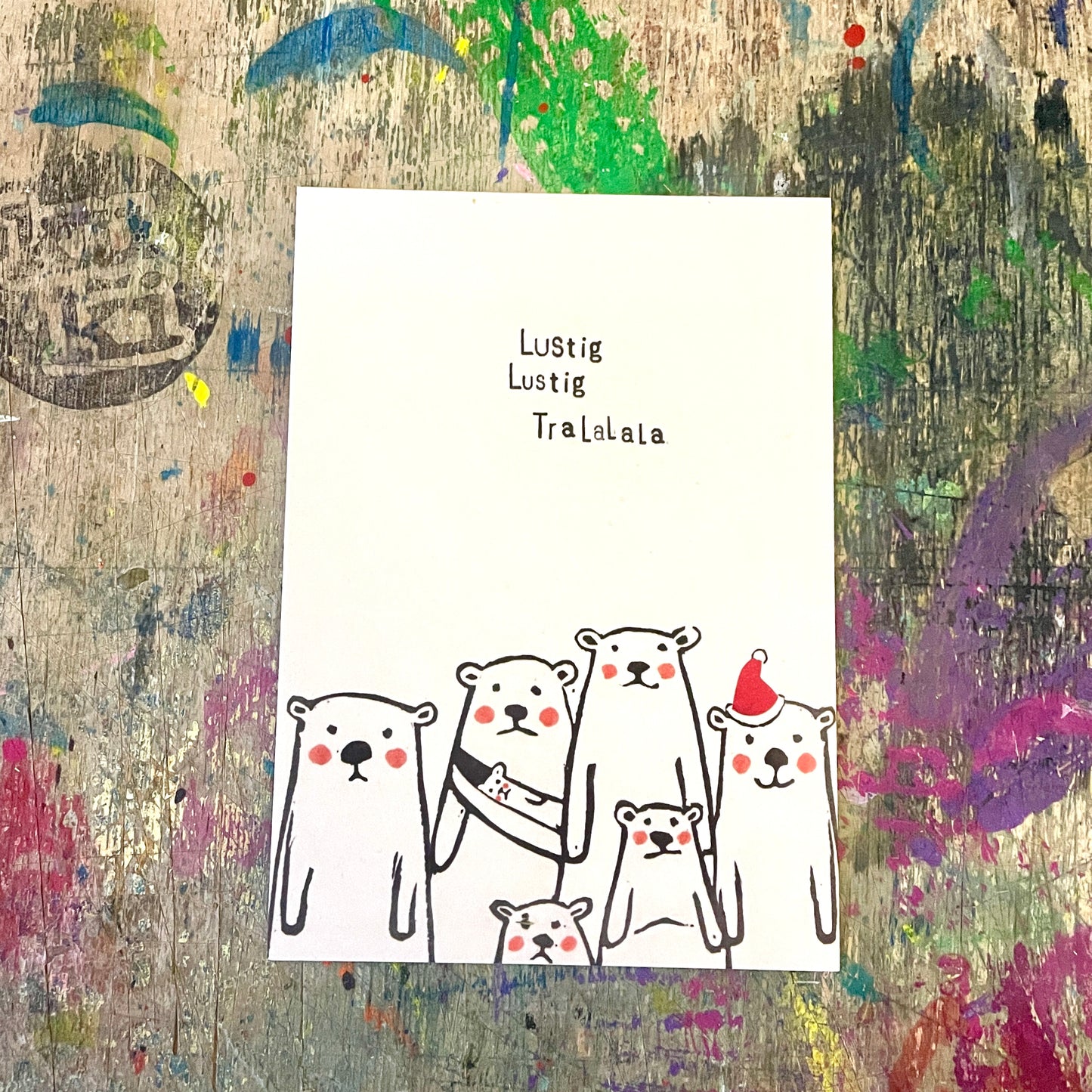 kuki Weihnachtspostkarte Bären Karte "Lustig Lustig Tralalala"