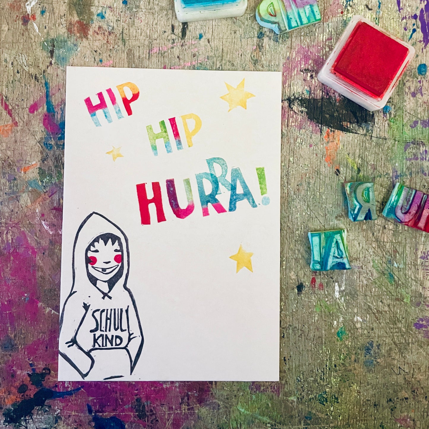 „hip hip Hurra “ kuki Einschulungskarte