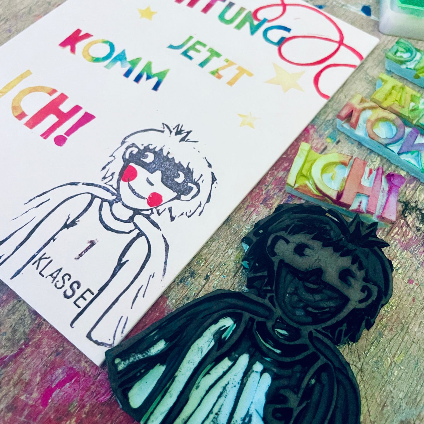 „Achtung jetzt komme ich “ kuki Einschulungs Postkarte
