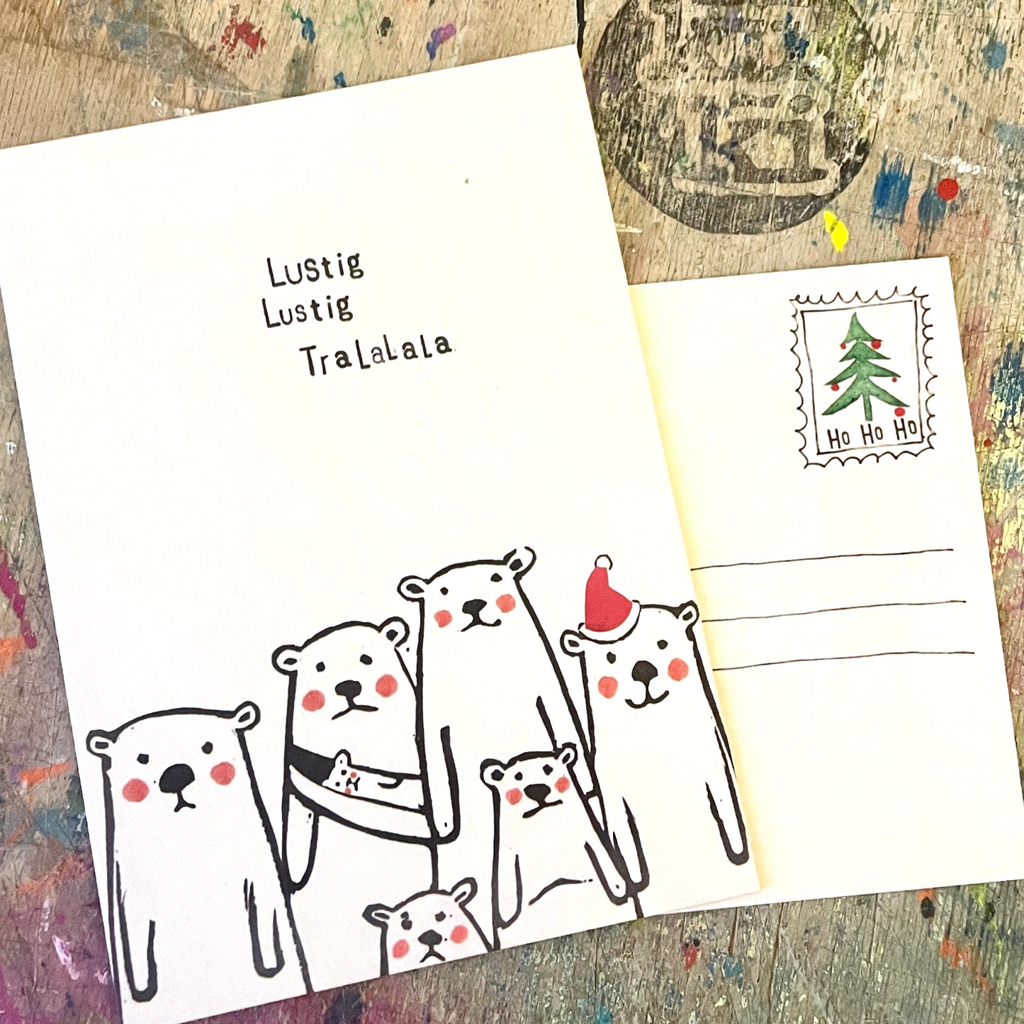 kuki Weihnachtspostkarte Bären Karte "Lustig Lustig Tralalala"