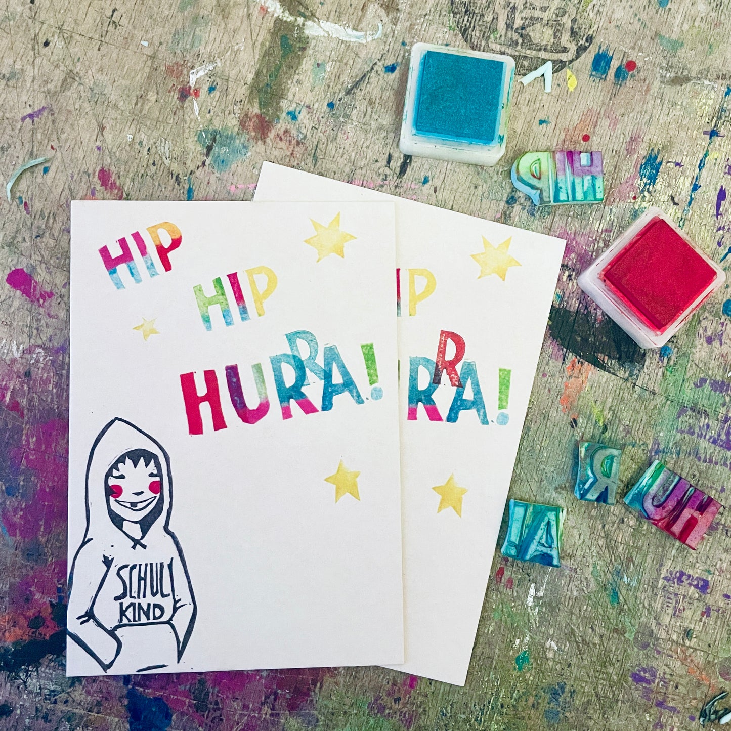 „hip hip Hurra “ kuki Einschulungskarte
