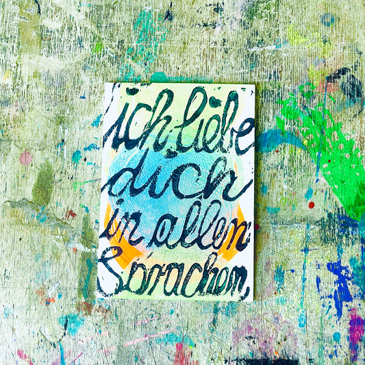 Postkarte Linoldruck Original // Liebe in allen Sprachen