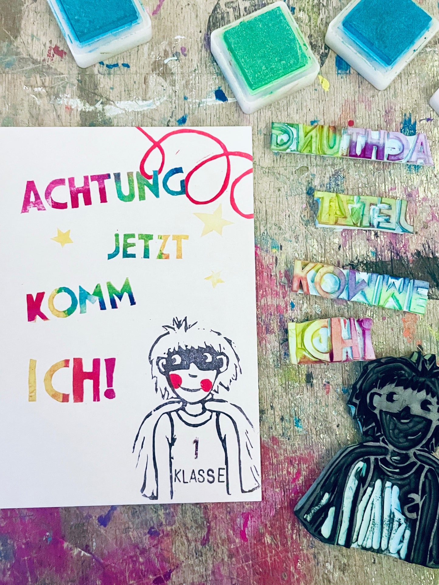 „Achtung jetzt komme ich “ kuki Einschulungs Postkarte