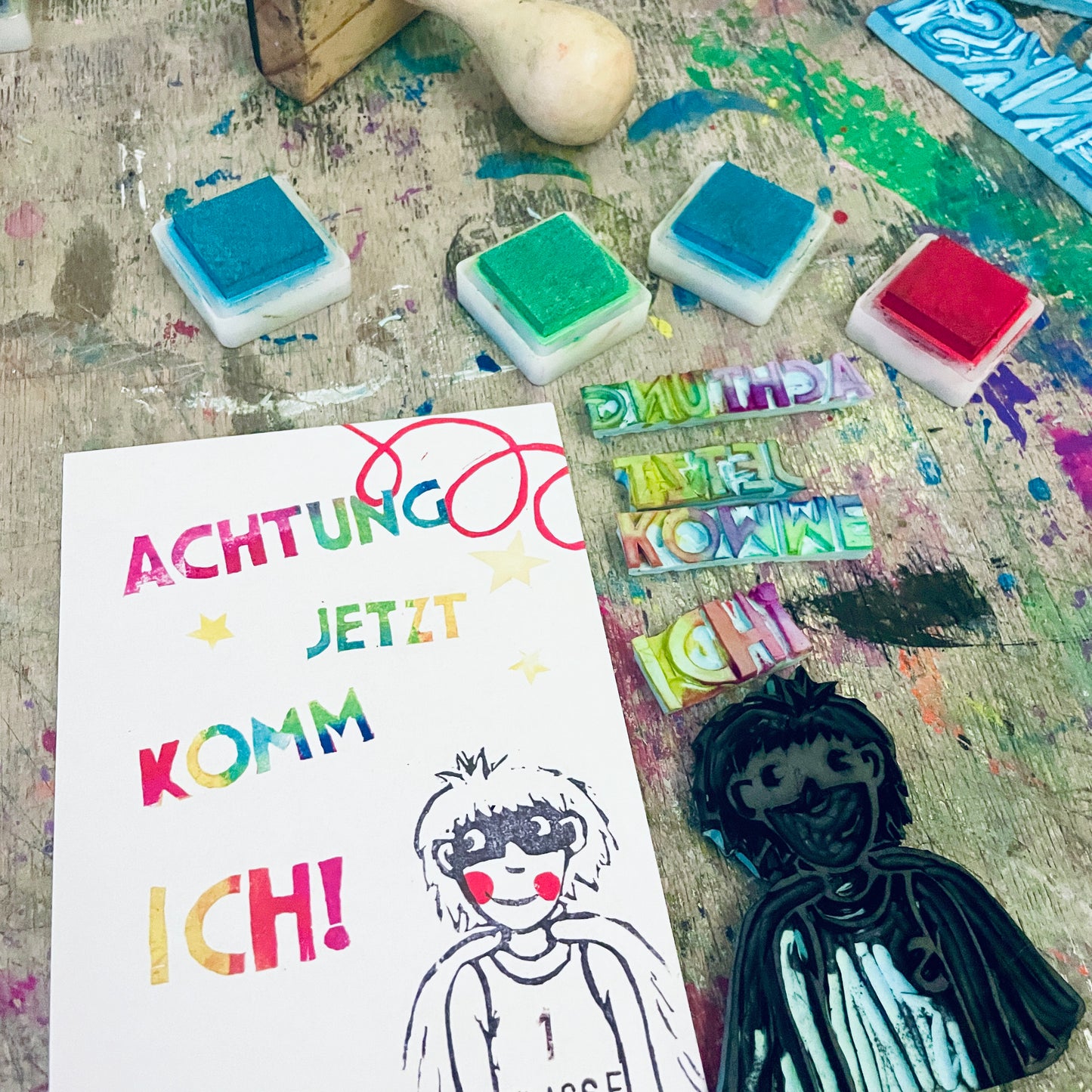 „Achtung jetzt komme ich “ kuki Einschulungs Postkarte