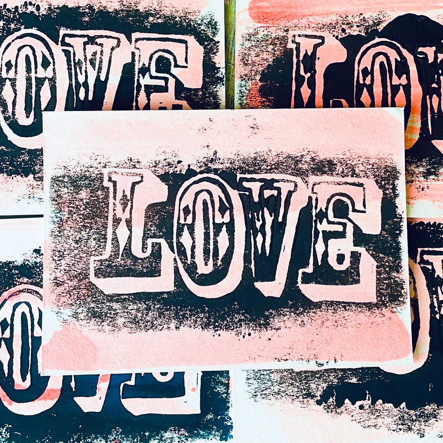 Postkarte Linoldruck Original // Love