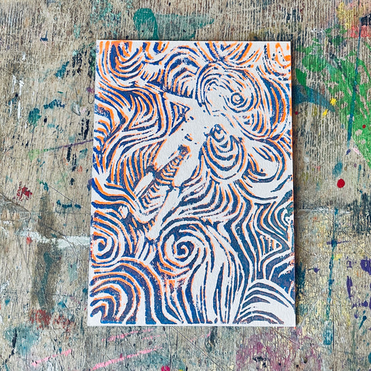 Postkarte Linoldruck Original // The Drifting Unknown