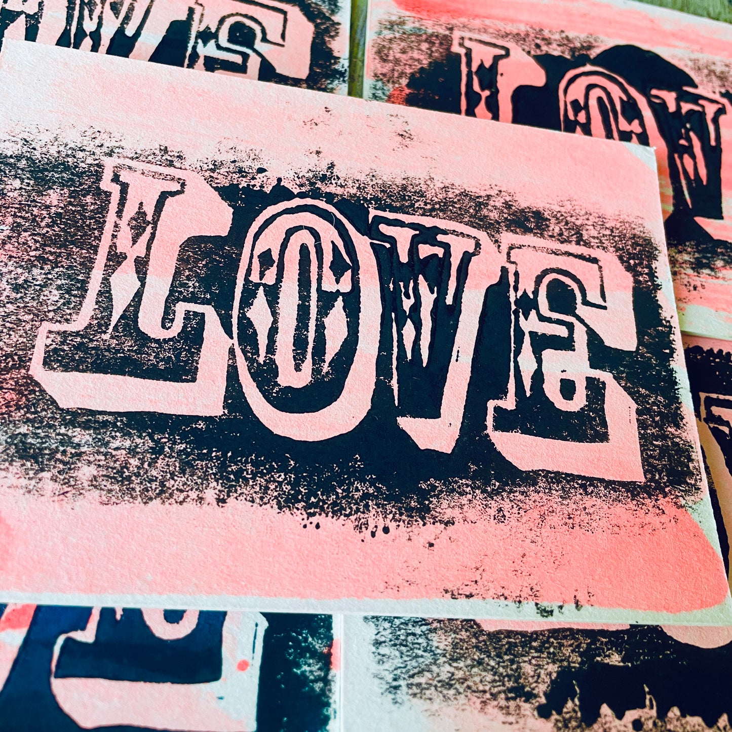 Postkarte Linoldruck Original // Love