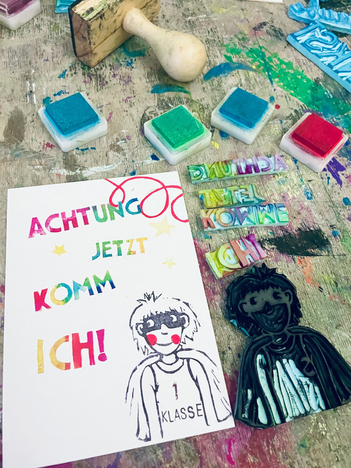 „Achtung jetzt komme ich “ kuki Einschulungs Postkarte