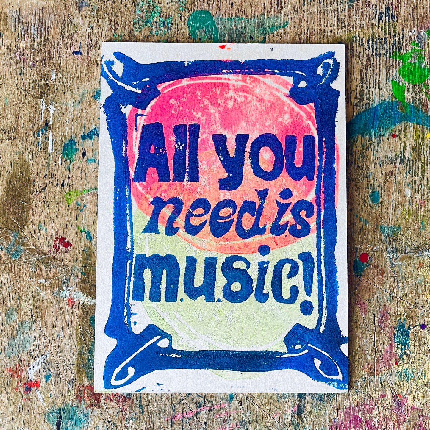 Postkarte Linoldruck Original // All You Need is Music