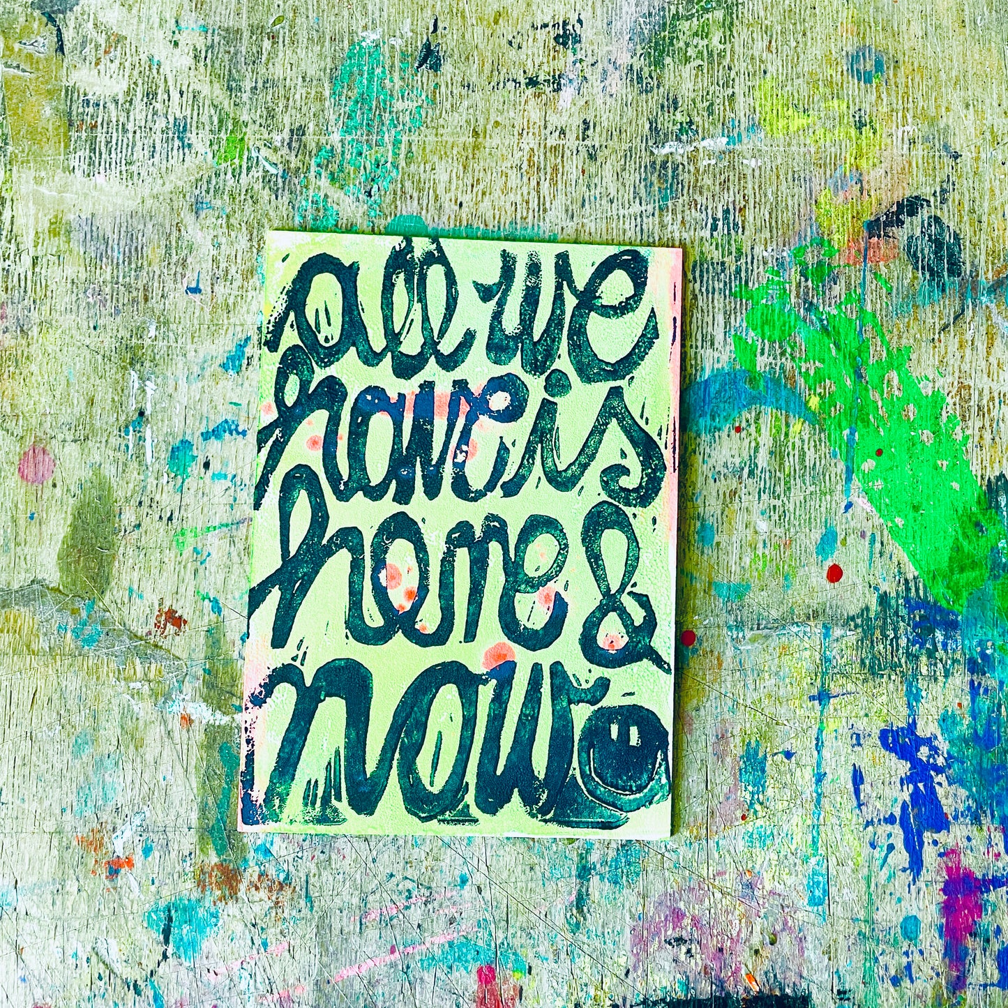 Postkarte Linoldruck Original // All We Have is Here & Now