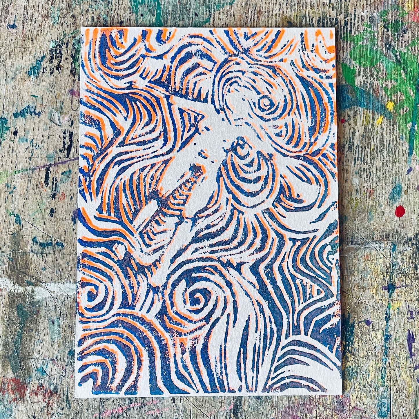 Postkarte Linoldruck Original // The Drifting Unknown