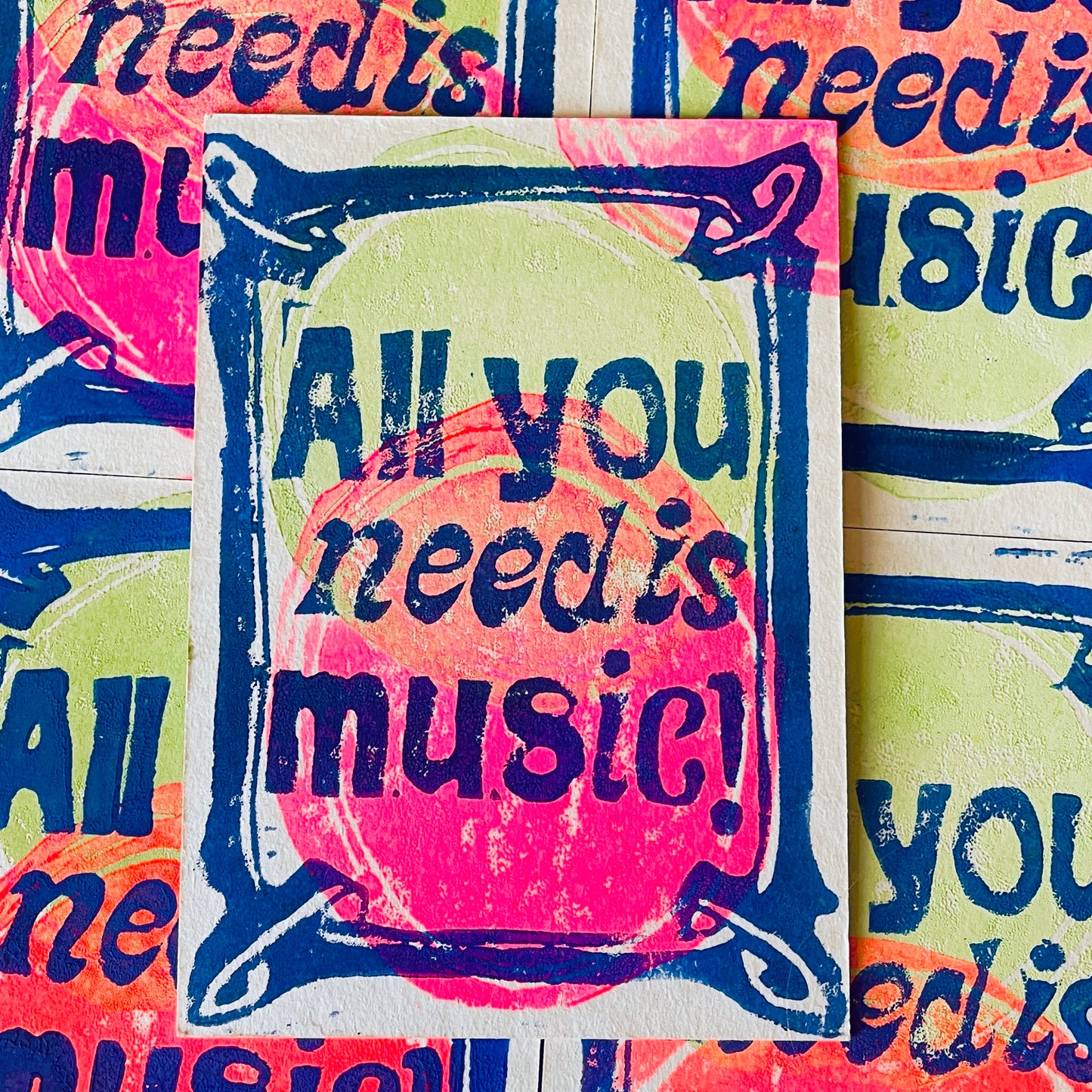 Postkarte Linoldruck Original // All You Need is Music