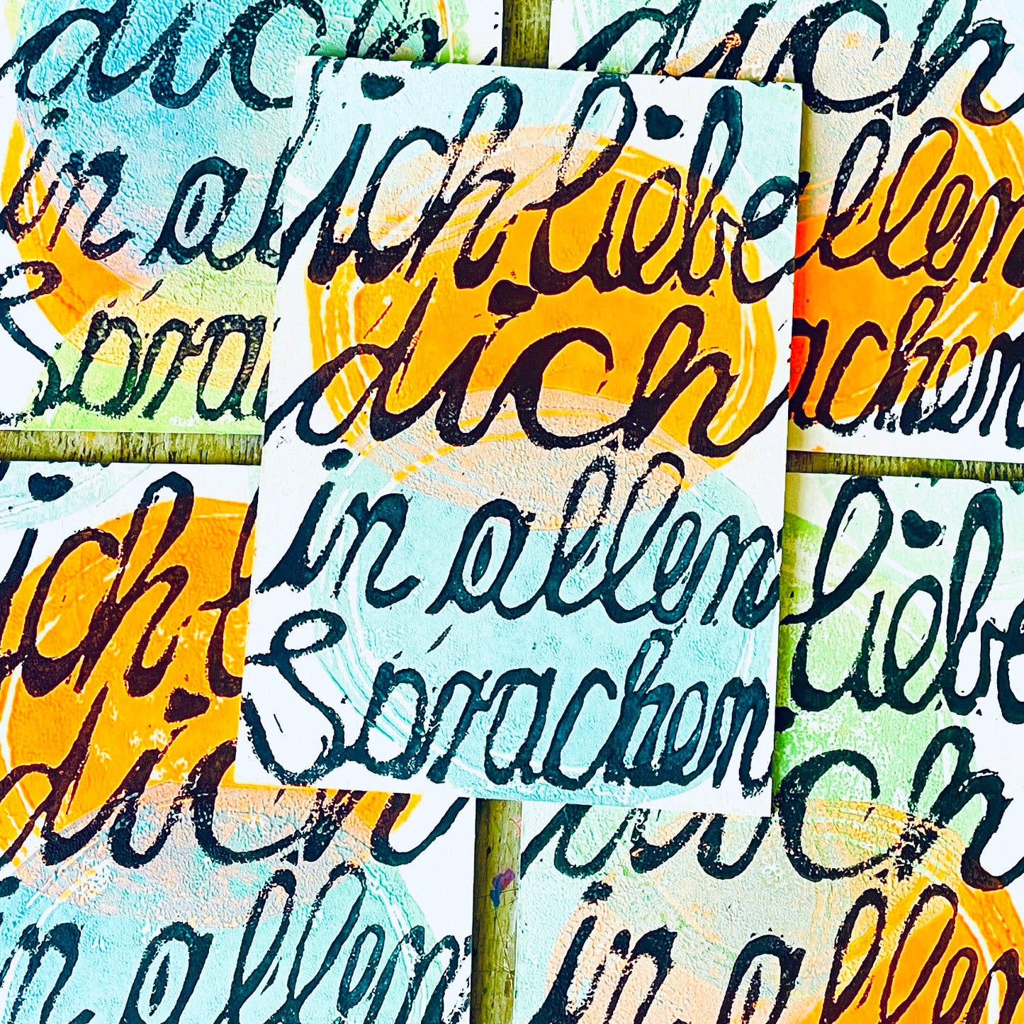 Postkarte Linoldruck Original // Liebe in allen Sprachen