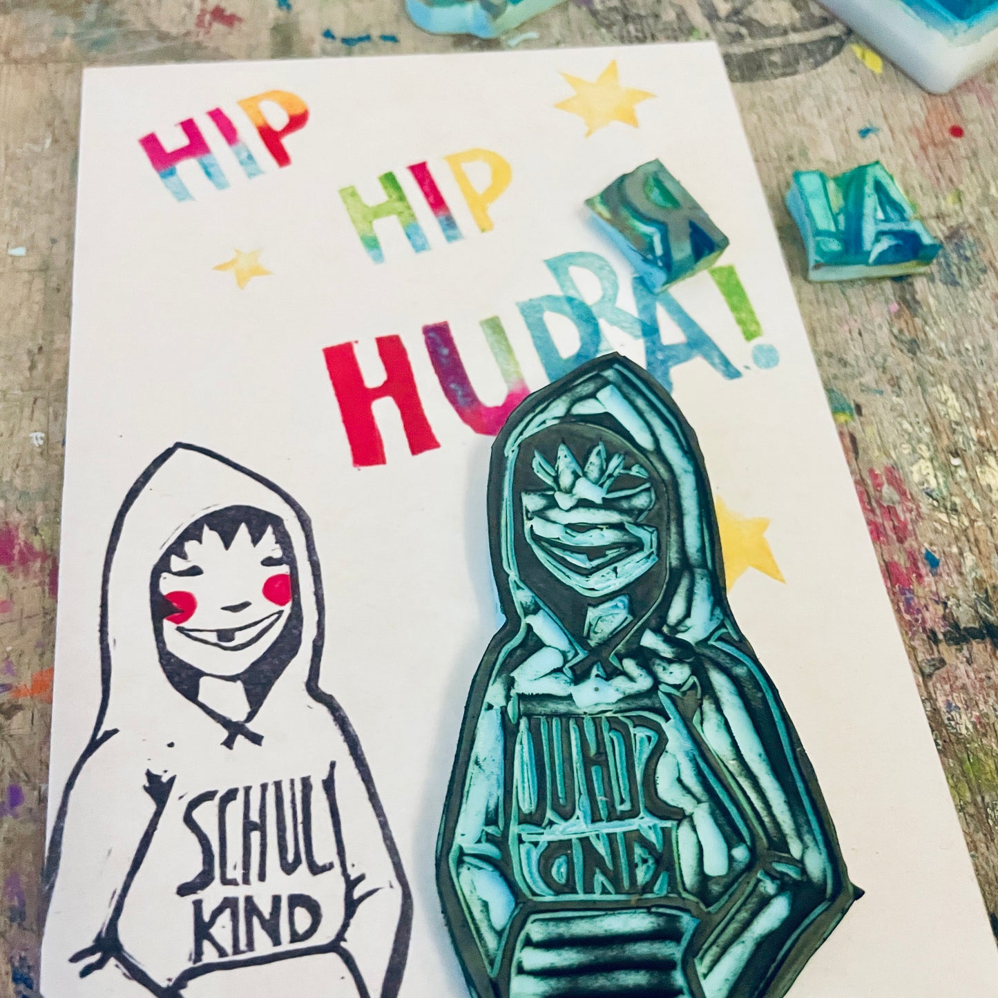 „hip hip Hurra “ kuki Einschulungskarte