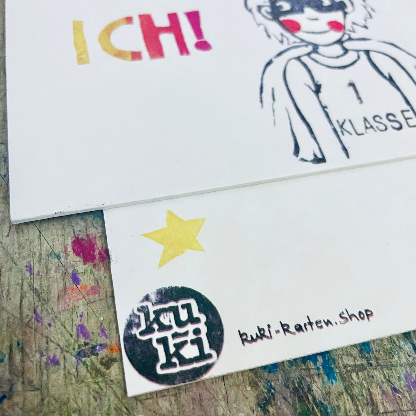 „Achtung jetzt komme ich “ kuki Einschulungs Postkarte