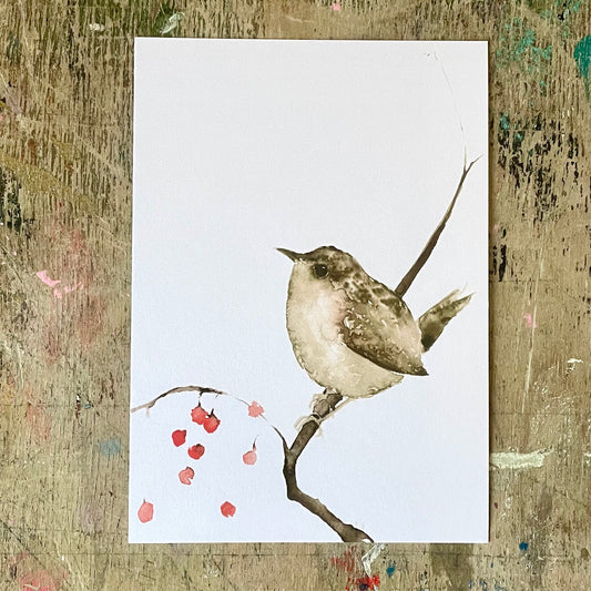 Zaunkönig Aquarell Postkarte// Catherina Türk