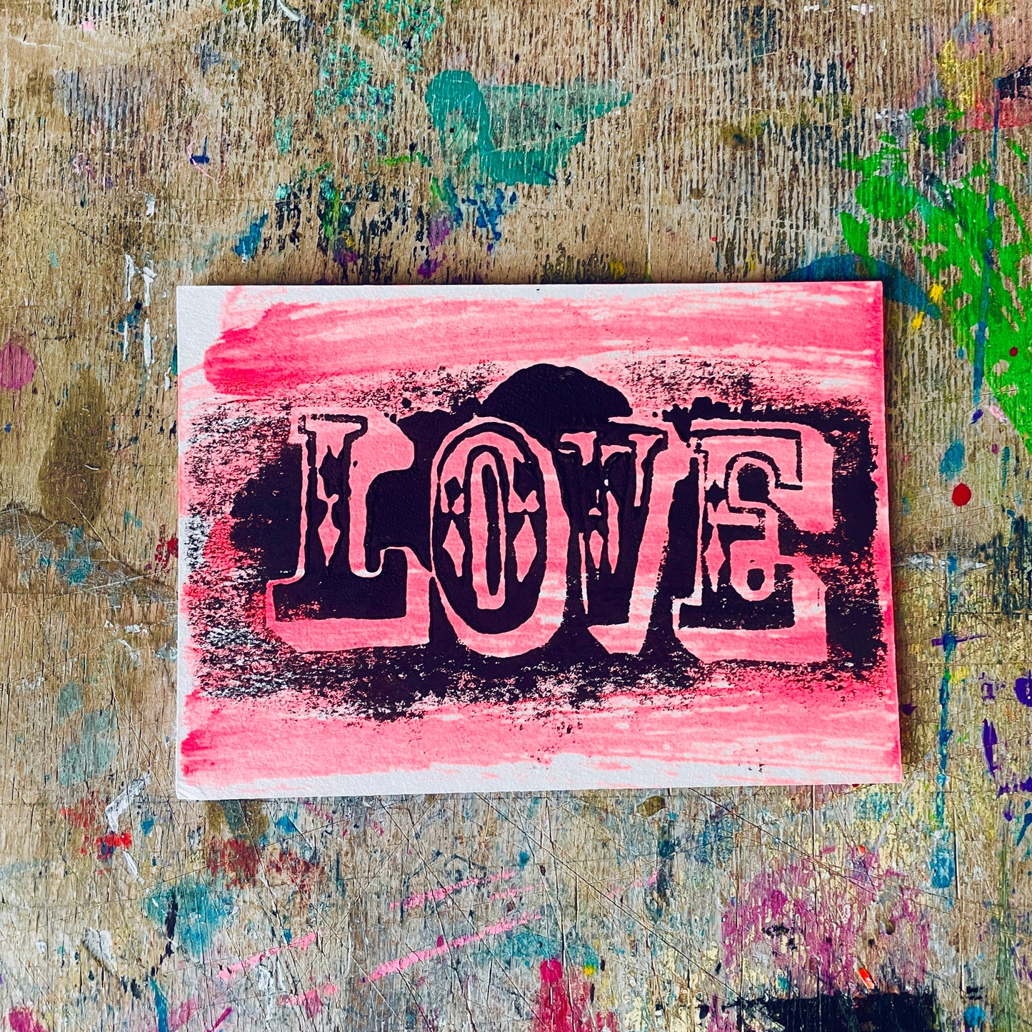 Postkarte Linoldruck Original // Love