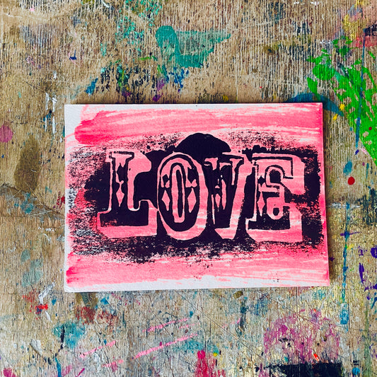 Postkarte Linoldruck Original // Love