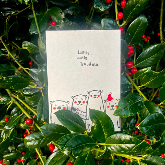 kuki Weihnachtspostkarte Bären Karte "Lustig Lustig Tralalala"