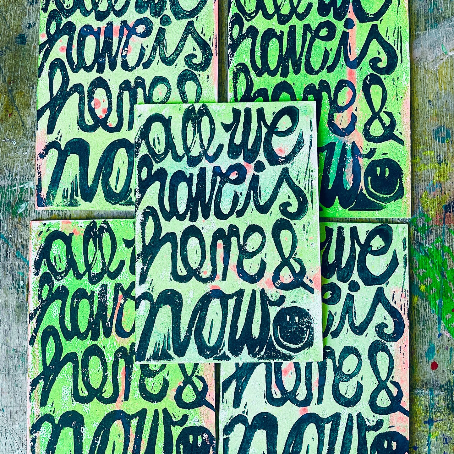 Postkarte Linoldruck Original // All We Have is Here & Now