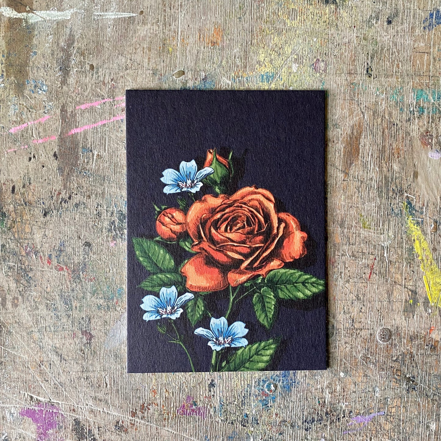 Postkarte illi // Rose und Flachs
