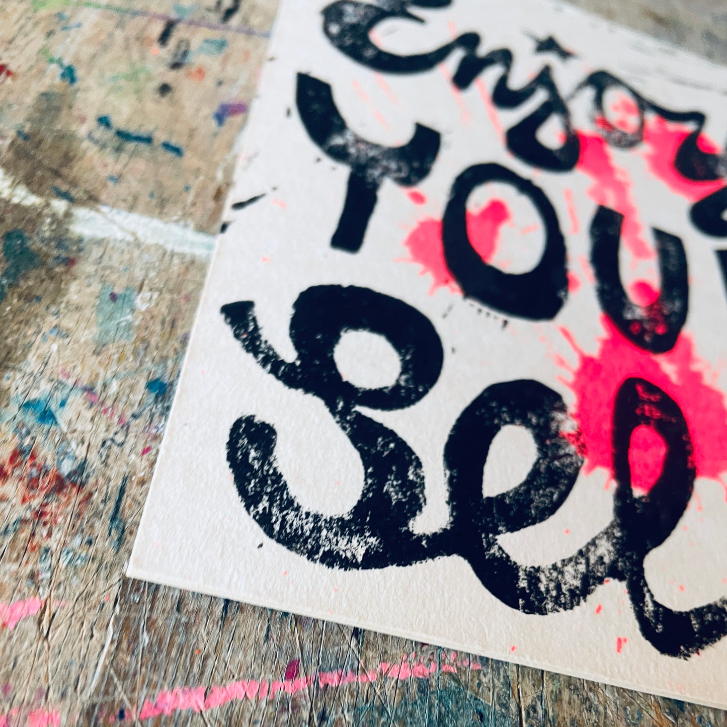 Postkarte Linoldruck Original // Enjoy Your Self