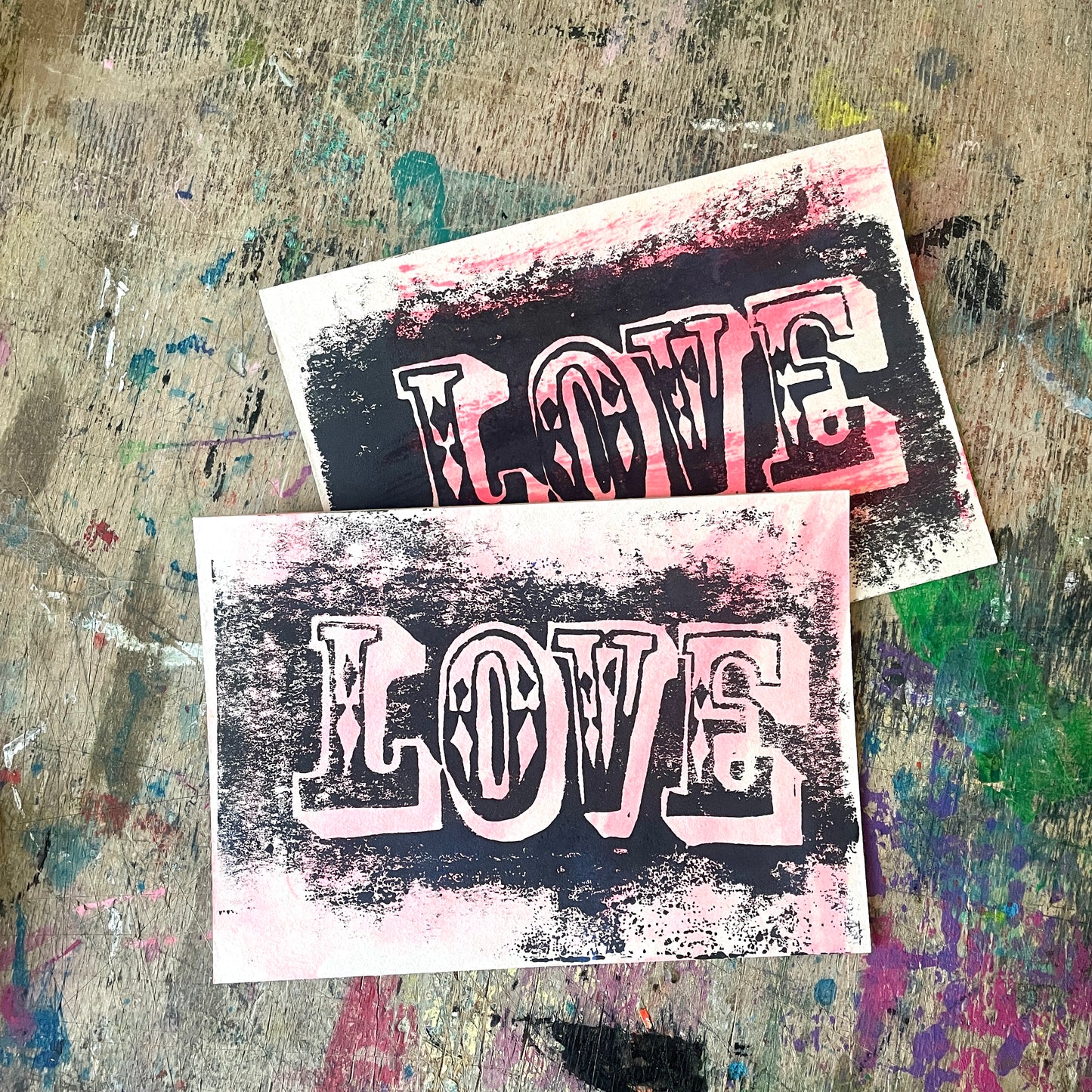 Postkarte Linoldruck Original // Love