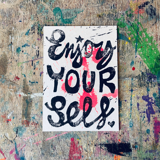 Postkarte Linoldruck Original // Enjoy Your Self